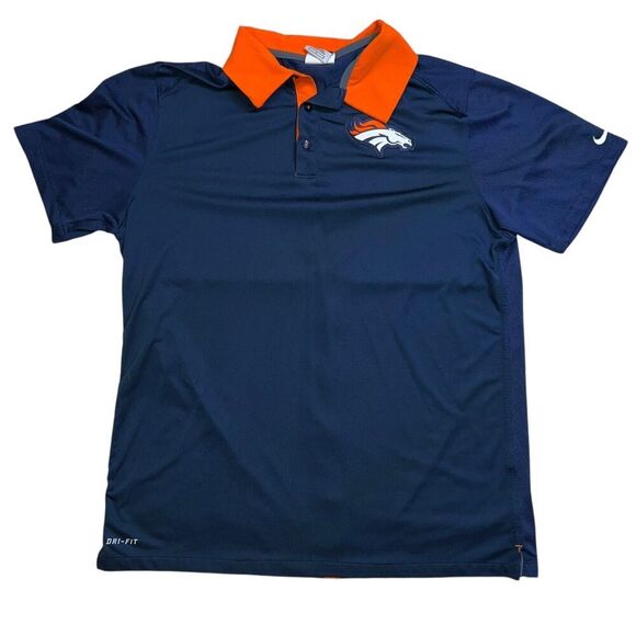Nike Denver Broncos Dri Fit Polo Shirt Short Sleeve Chest Logo Blue Orange - Picture 1 of 8